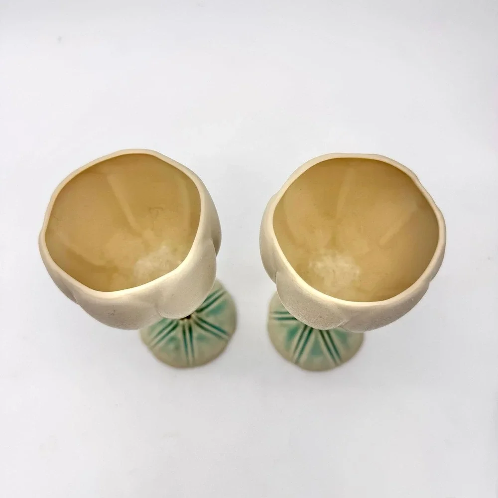 Newman Ceramic Works Wine Goblets Pair Ceramic Glass‎ Artisan Cream Iridescent